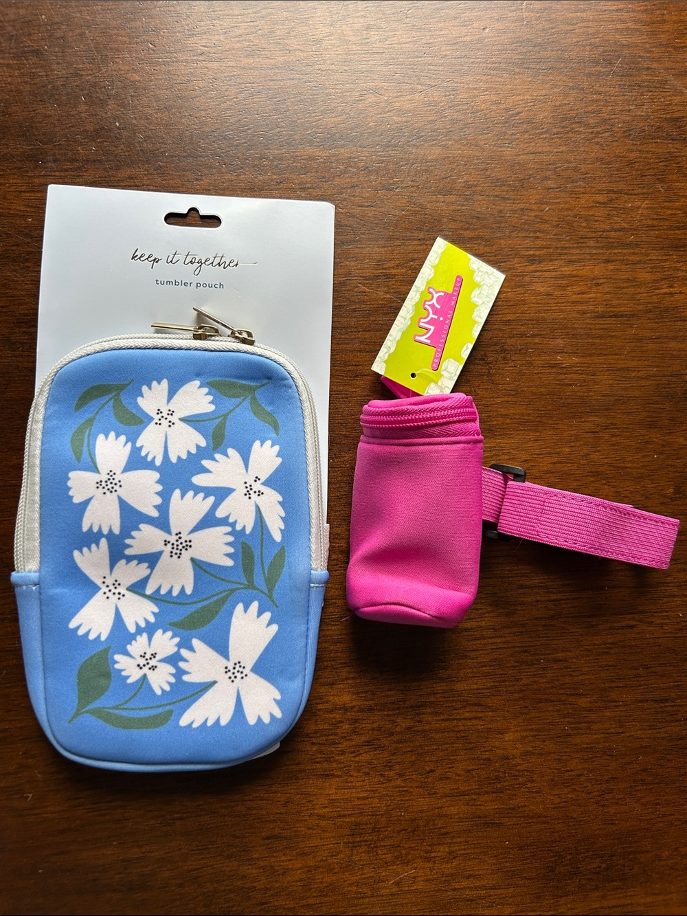 Keep It Together Blue Floral Tumbler Pouch + Pink Lip Gloss Holder